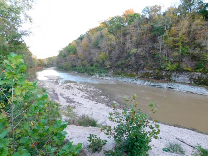 View downstream of West Fork of the Cuivre River at Millsap Bridge Access, Lincoln County, Missouri
