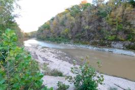 View downstream of West Fork of the Cuivre River at Millsap Bridge Access, Lincoln County, Missouri
