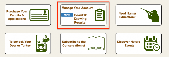 Manage Your Account button on the permit homepage