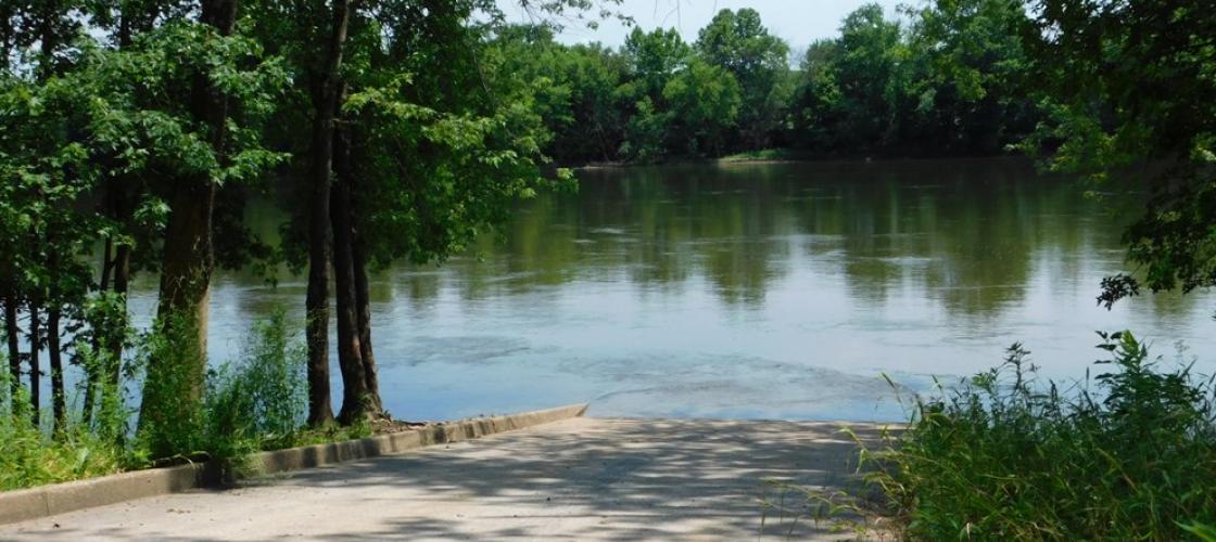 Boat access ramp to Osage River at Kings Bluff Access, Miller County, Missouri