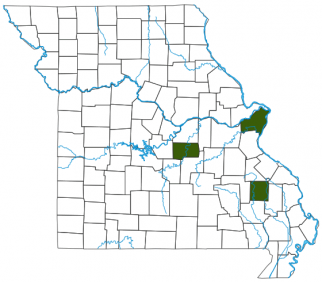 image of Running Buffalo Clover distribution map