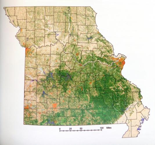 Map of Missouri showing land cover types as of 1998