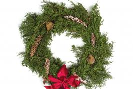 Wildlife friendly holiday wreath made from cedar branches.